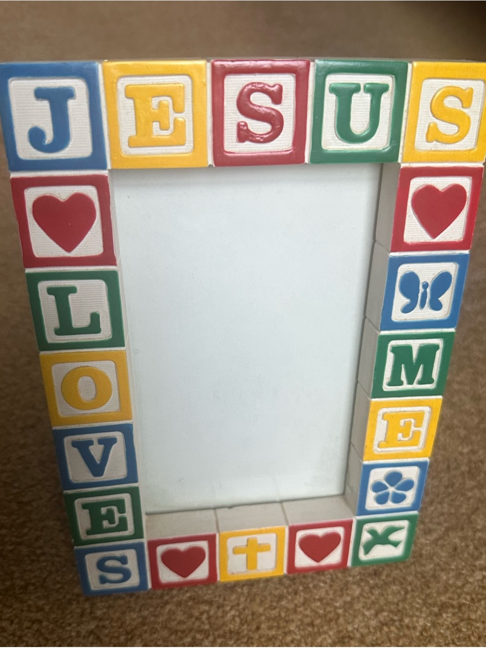 Colorful Jesus Loves me Photo Frame - Block Letter Design